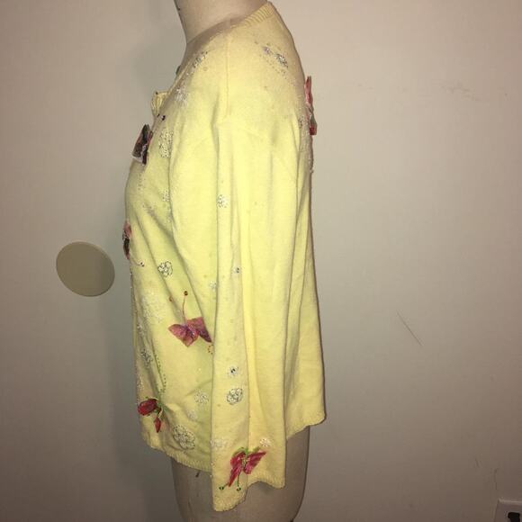 Berek Yellow Butterfly Ribbon & Bead Embellished Cardigan Sweater XL - Picture 3 of 12